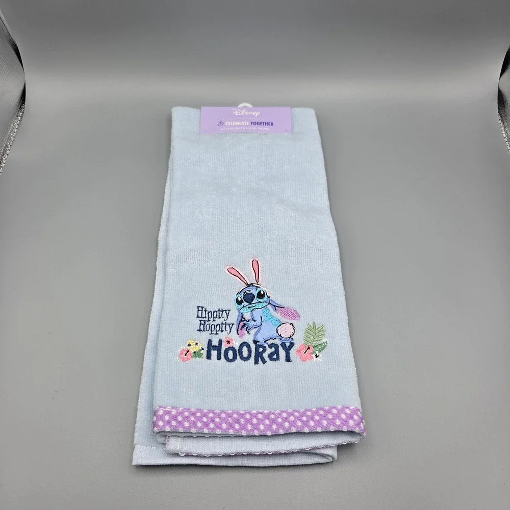 Disney Celebrate Together Stitch Easter Hand Towel Blue Hippity Hoppity Hooray